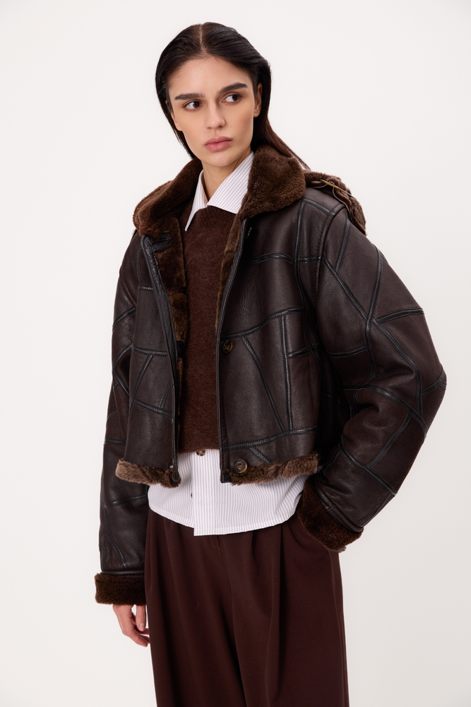 SHORT CHOCOLATE PATCHWORK NATURAL SHEEPSKIN