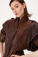 LONG BROWN DIPPED LEATHER JACKET