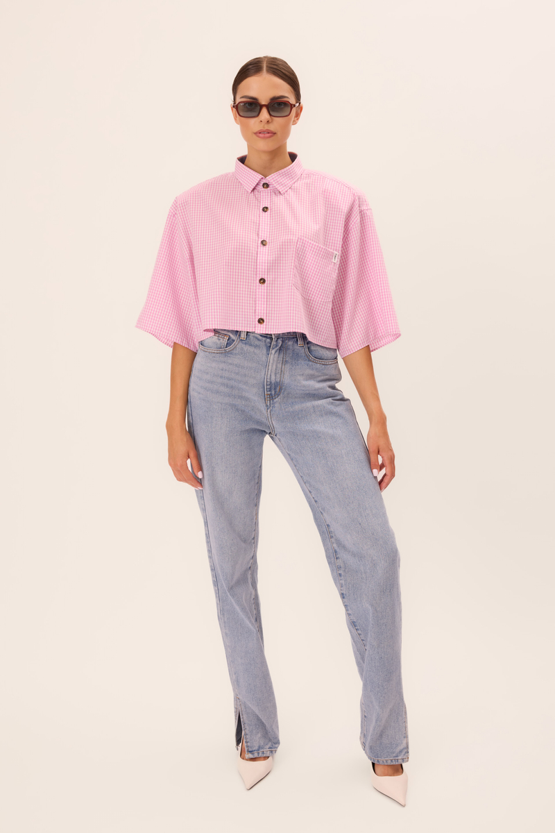 PINK CHECKED SHIRT WITH DETACHABLE PADS