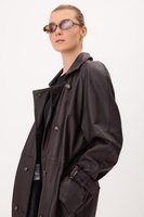 LONG CHOCOLATE TAPERED WAIST COAT WITH BUCKLES ON THE SLEEVES