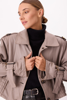 GRAY ADJUSTABLE LEATHER JACKET WITH BUCKLES