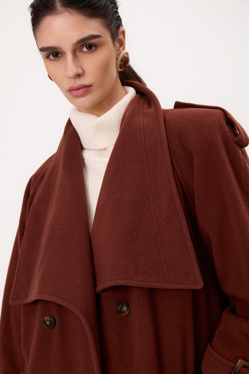 MIDI BURGUNDY ADJUSTABLE WOOL COAT