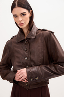 CHOCOLATE LEATHER JACKET WITH EPAULOS