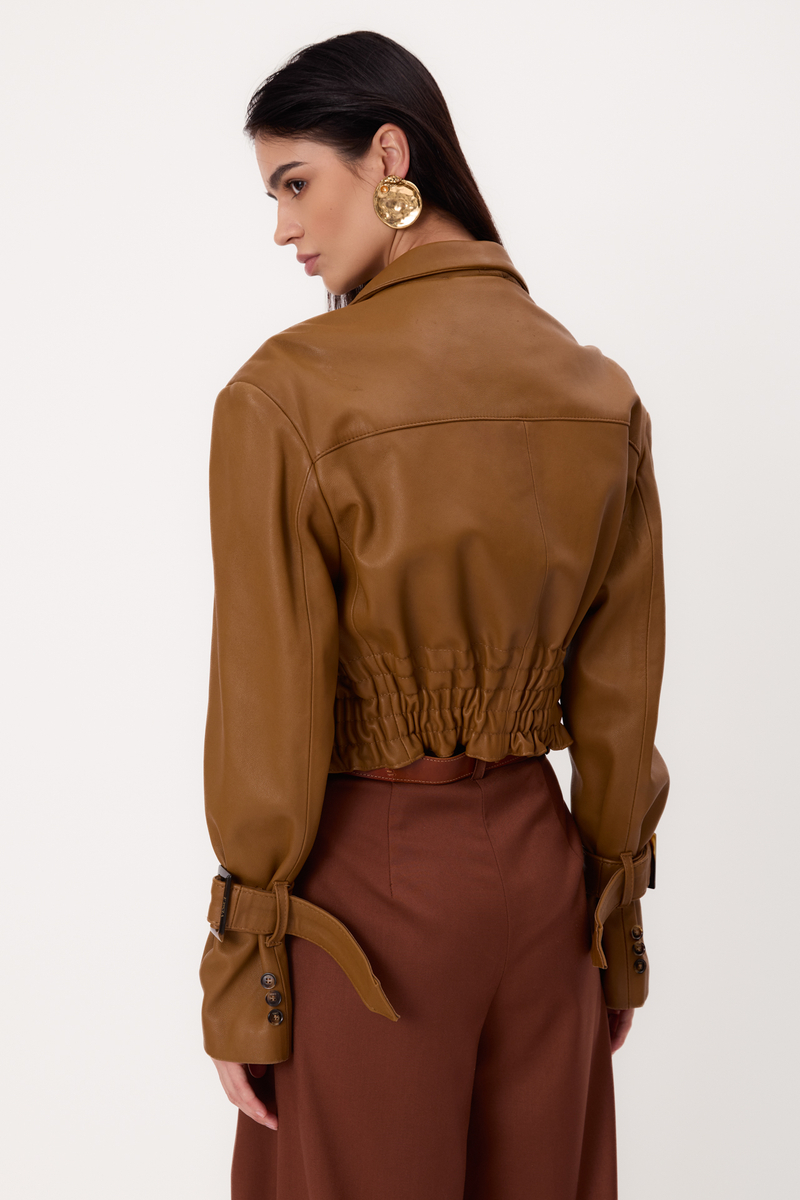 SHORT WAISTED CARAMEL REGULAR LEATHER JACKET