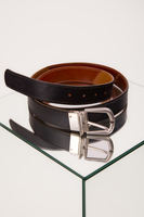 REVERSIBLE LEATHER BELT WITH ROTATING BUCKLE – PATCHWORK BROWN-RED/BLACK