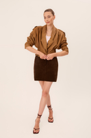 CARAMEL LEATHER FITTED JACKET WITH DECORATIVE EPAQUES