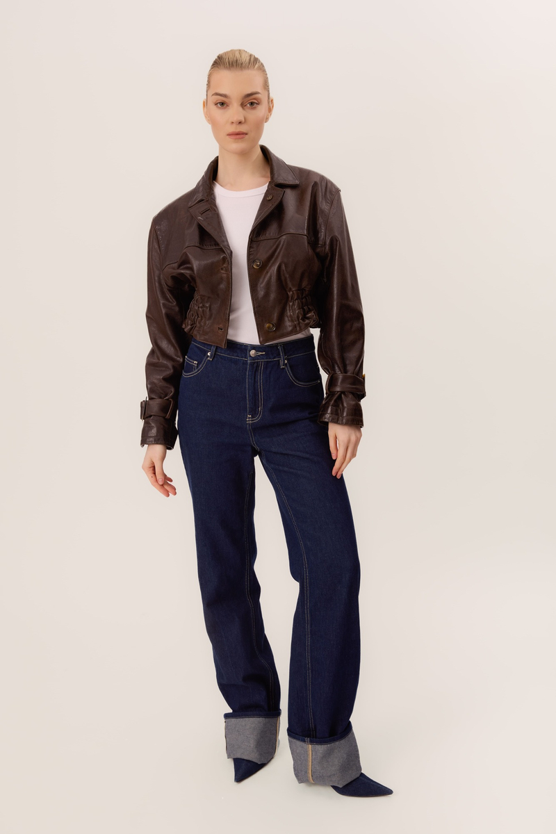 BROWN LEATHER JACKET WITH PADS