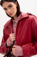 RED LEATHER JACKET WITH HOOD