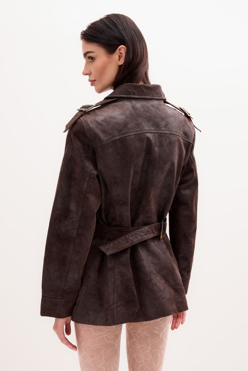 LONG DRESS-CUT LEATHER JACKET WITH BELT