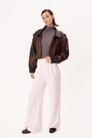 BROWN AND BLACK LEATHER BOMBER JACKET