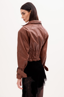 KAMELOWA SKÓRZANA KURTKA Z KLAMRAMI