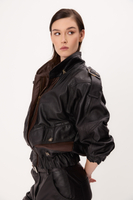 TWO-TONE BLACK AND BROWN BOMBER LEATHER JACKET