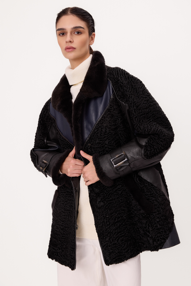 BLACK LONG NATURAL SHEEPSKIN