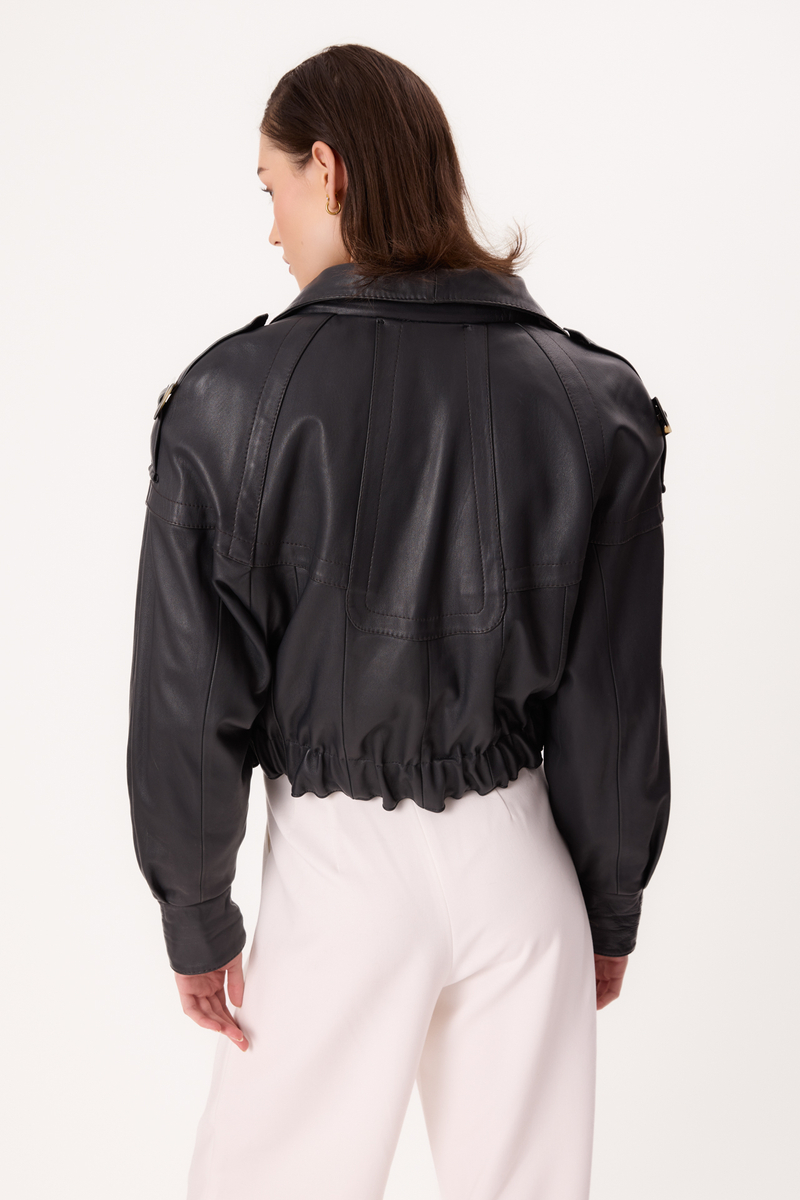 DARK TURQUISE OVERSIZE LEATHER JACKET