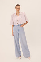 WHITE COTTON SHORT STRIPED SHIRT WITH DETACHABLE SHOULDER PADS