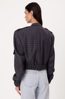 NAVY BLUE REGULAR BOMBER JACKET WITH COLORFUL HOUNDSTOOTH