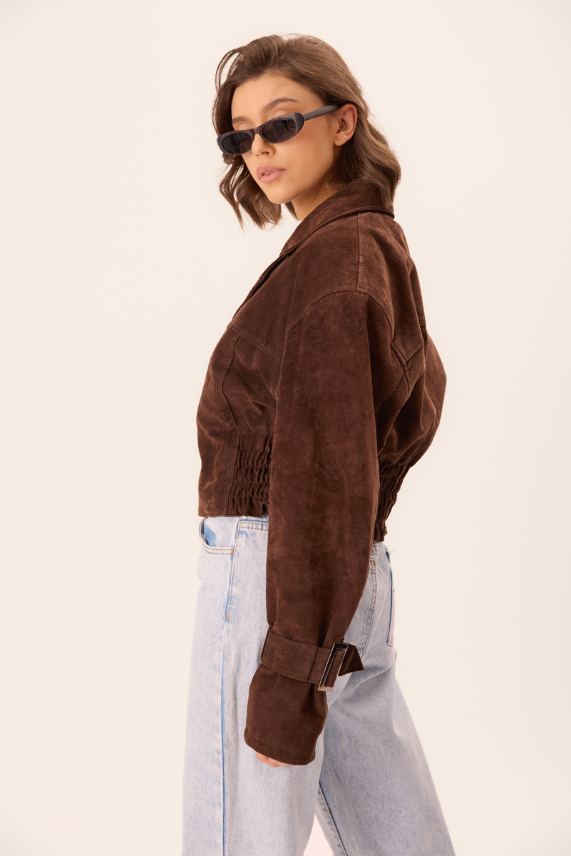 SUEDE BROWN FITTED LEATHER JACKET
