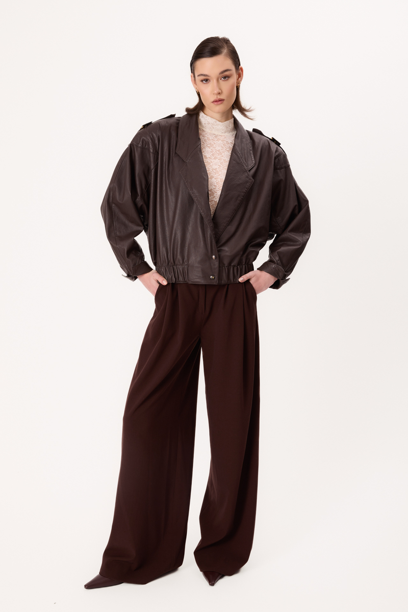 BOMBER CUT BROWN LEATHER JACKET