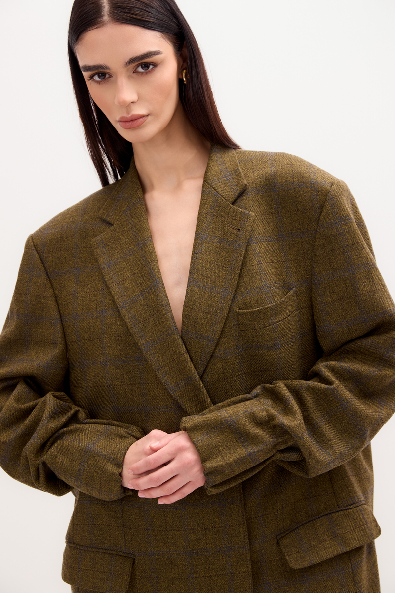 LONG MINIMALIST GREEN CHECKED BLAZER MODEL No8