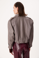 GRAY LEATHER JACKET WITH A DECORATIVE PATTERN
