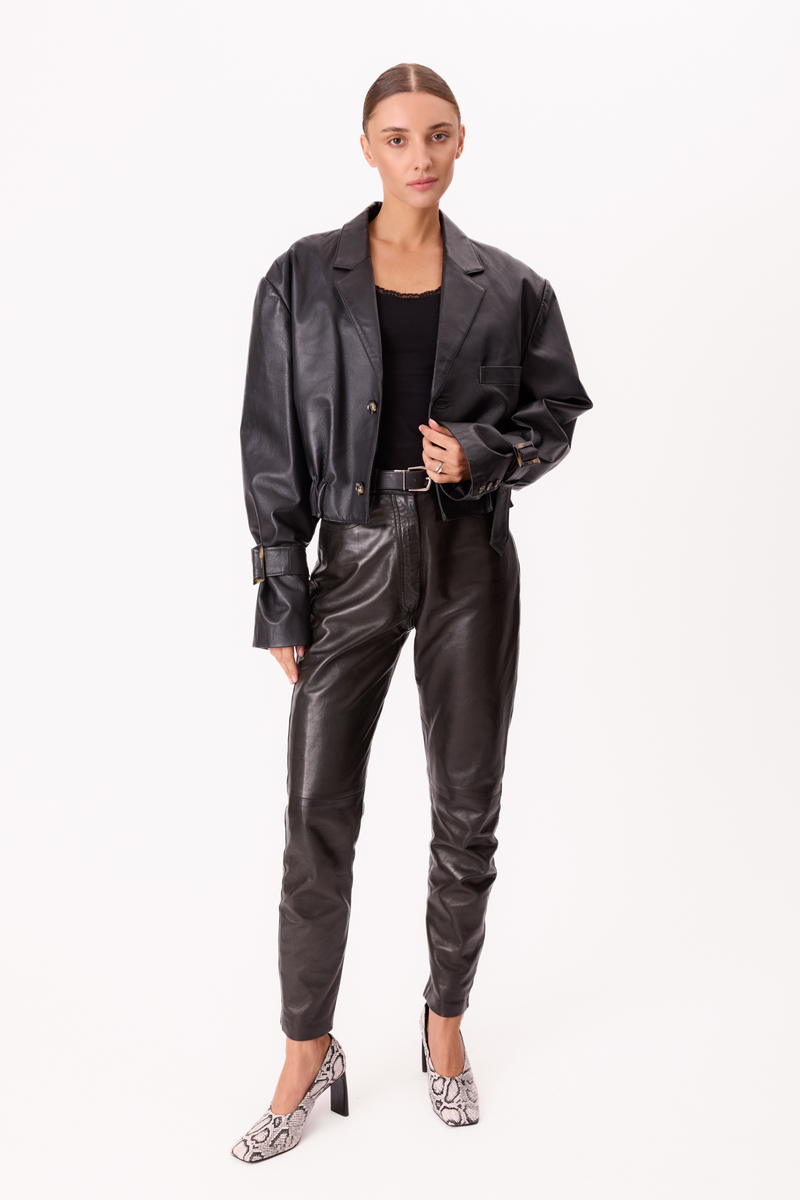 BLACK LEATHER JACKET WITH BUCKLES