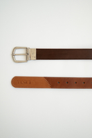 REVERSIBLE LEATHER BELT WITH TURNING BUCKLE – PATCHWORK RED-LIGHT BROWN / CHOCOLATE-BURGUNDY