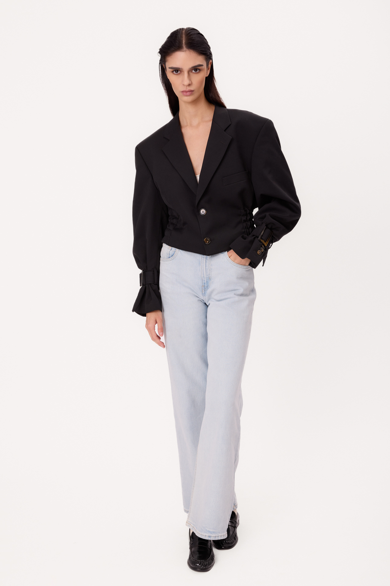 BLACK SMOOTH FITTED REGULAR JACKET WITH BUCKLES MODEL No5
