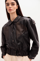 BLACK BOMBER LEATHER JACKET WITH EMBELLISHMENTS