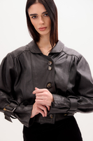 BLACK LEATHER JACKET WITH KIMONO SLEEVES