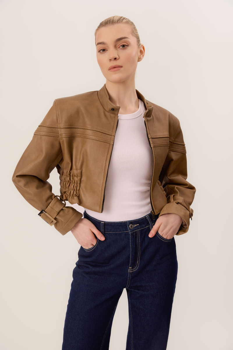 BROWN VINTAGE LEATHER BIKER JACKET 