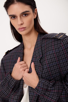 NAVY BLUE REGULAR BOMBER JACKET WITH COLORFUL HOUNDSTOOTH
