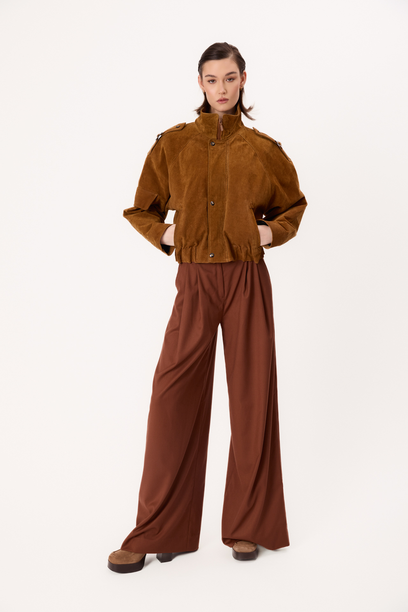 BROWN SUEDE BOMBER JACKET