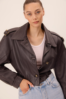 DARK GRAPHITE LEATHER JACKET WITH BUCKLES AND BUTTONS
