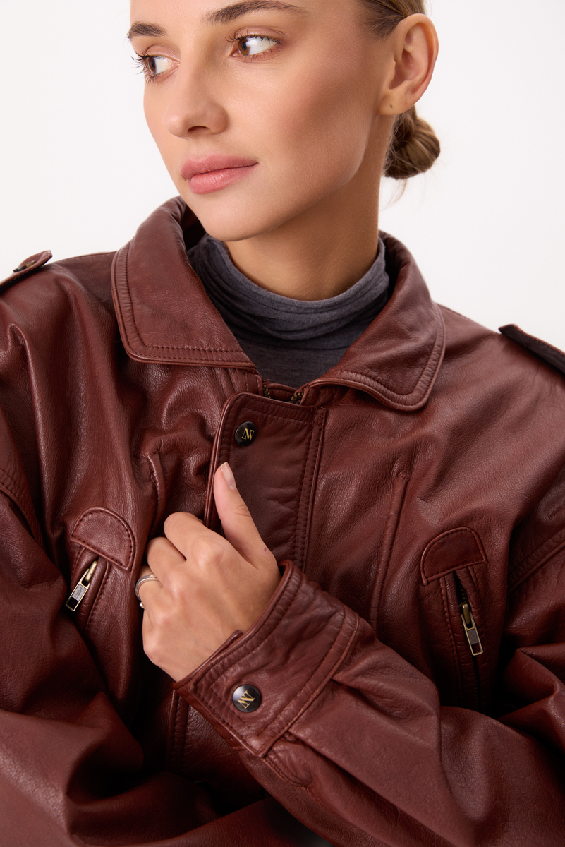 BROWN BOMBER LEATHER JACKET