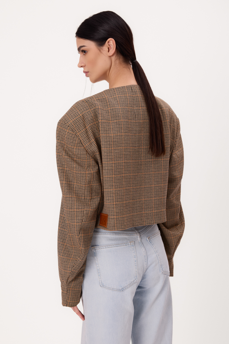 SHORT STRAIGHT BEIGE REGULAR JACKET WITH HOUNDSTOOTH AND LIGHT CHECK MODEL No9