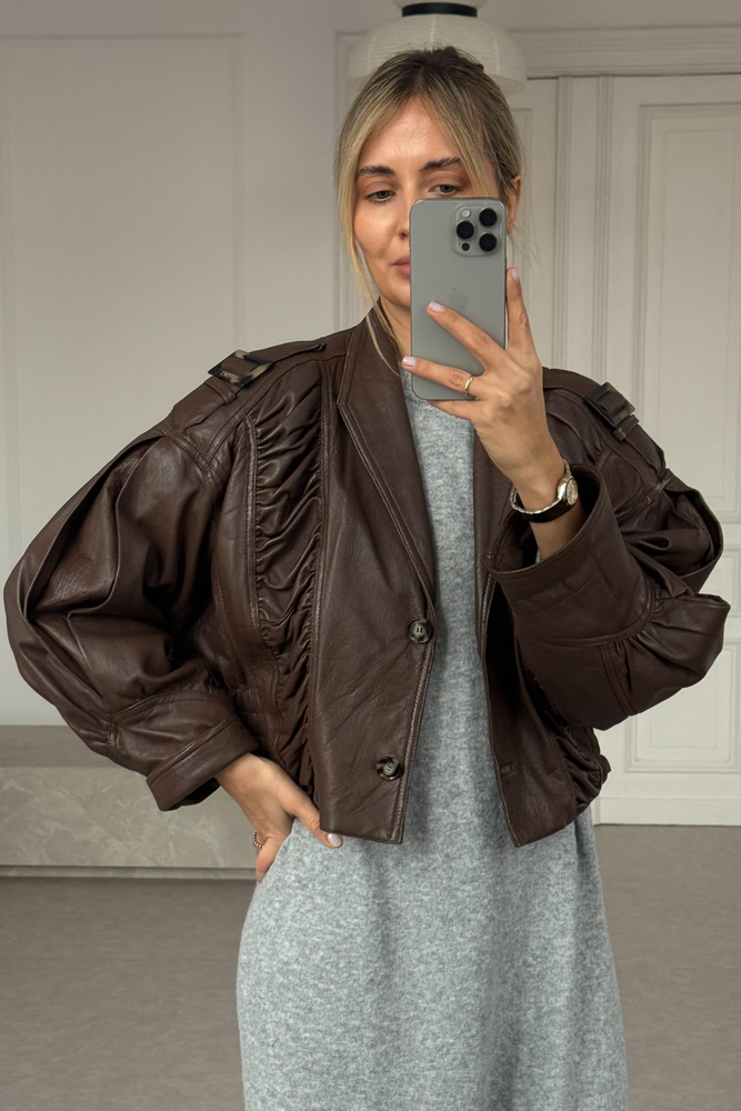 BROWN BOMBER LEATHER JACKET