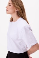 WHITE COTTON T-SHIRT WITH STRONG SHOULDER AND ADJUSTABLE WAIST