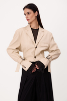 SHORT CREAM REGULAR LEATHER JACKET WITH ADJUSTABLE WAIST AND BUCKLES