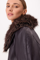 DARK PURPLE LEATHER JACKET WITH DETACHABLE FUR