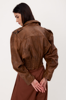 BROWN DIPPED LEATHER JACKET WITH ADJUSTABLE WAIST