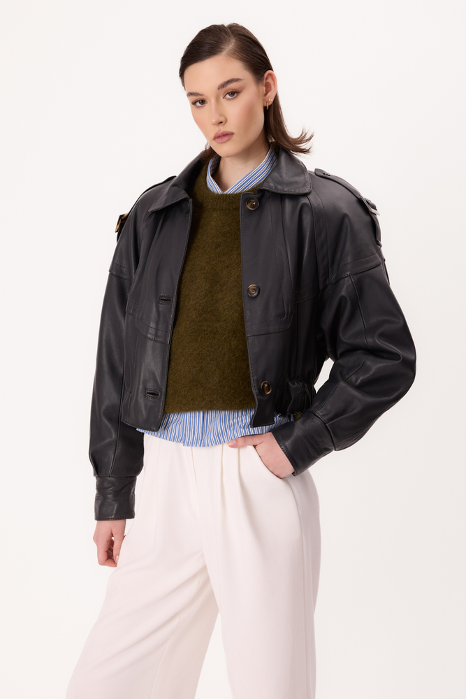 DARK TURQUISE OVERSIZE LEATHER JACKET