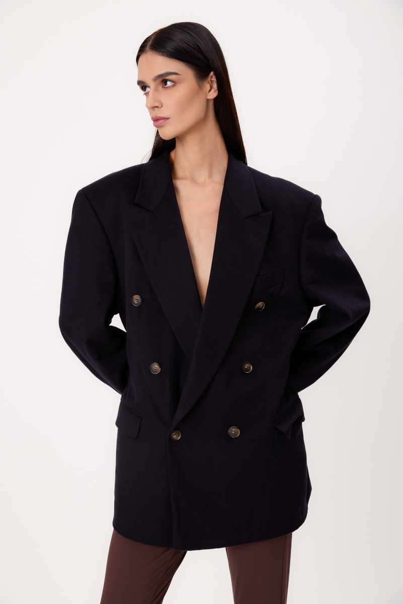LONG DOUBLE-BREASTED NAVY BLUE CASHMERE JACKET MODEL No4