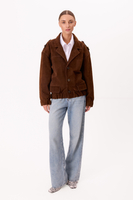 LONG BROWN SUEDE BOMBER JACKET