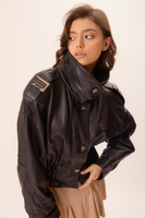BLACK FITTED LEATHER JACKET WITH EPADS