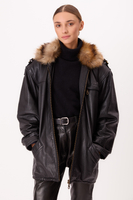 LONG BLACK OVERSIZE LEATHER JACKET WITH DETACHABLE FUR