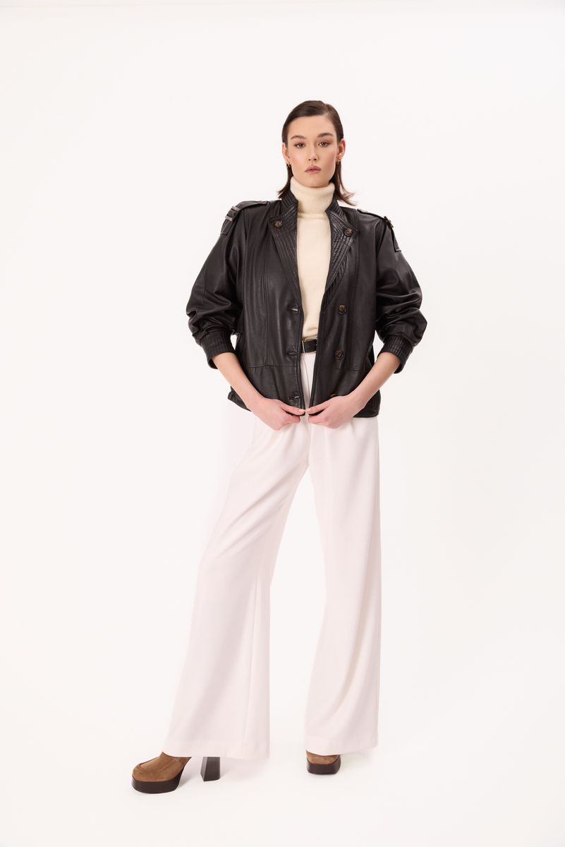 MID-LENGTH BLACK LEATHER JACKET