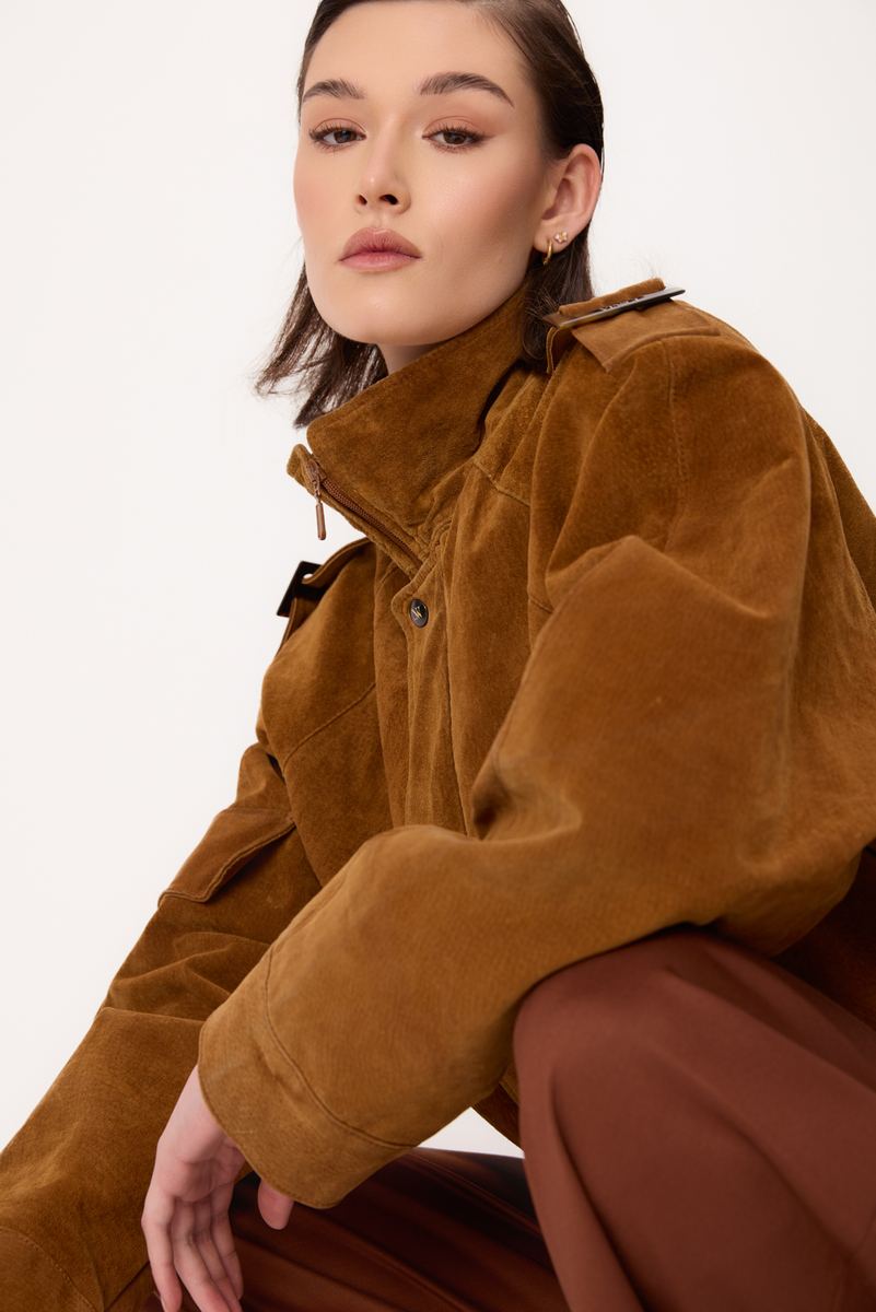 BROWN SUEDE BOMBER JACKET
