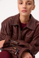 BROWN LEATHER JACKET WITH BUCKLES