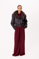 DARK PURPLE LEATHER JACKET WITH DETACHABLE FUR