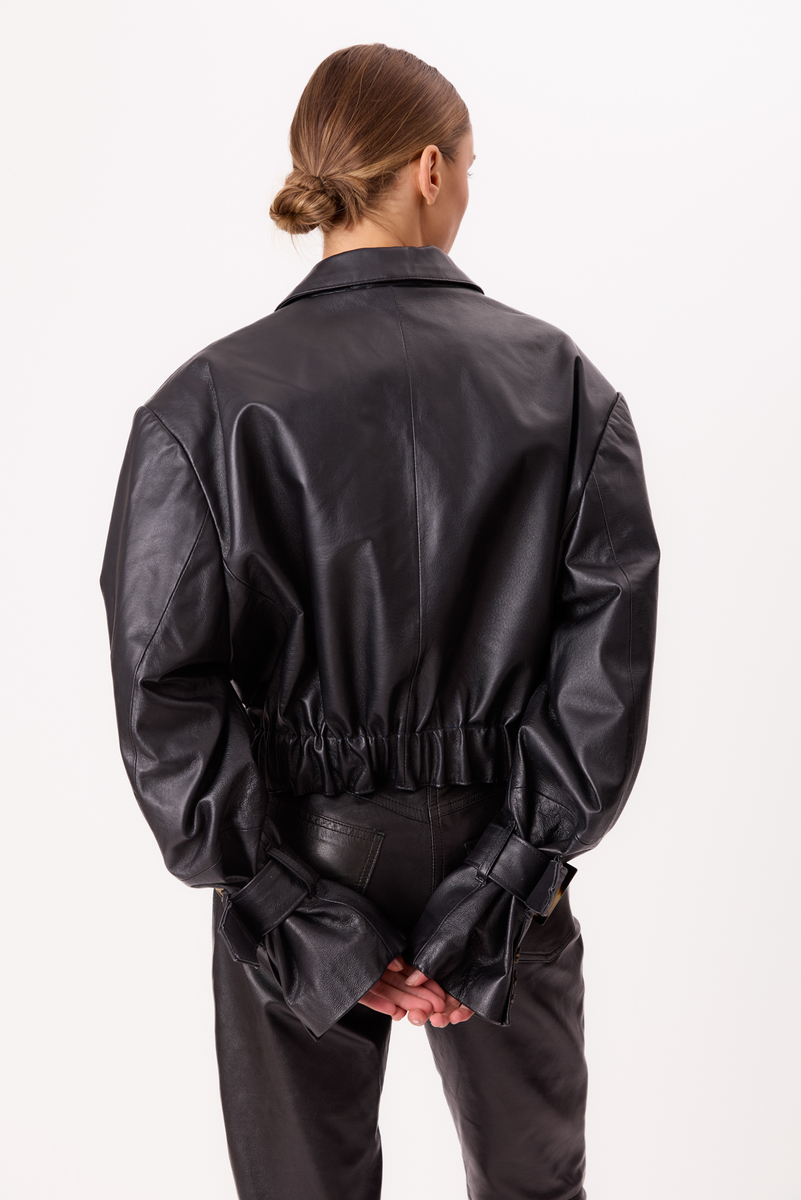 BLACK LEATHER JACKET WITH BUCKLES